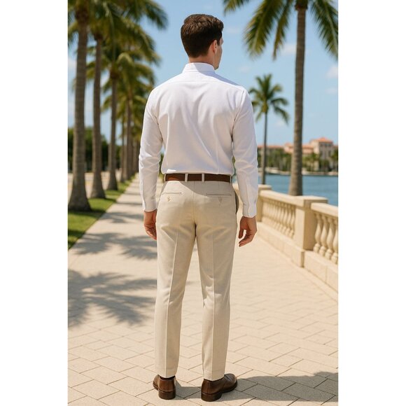 Perry Ellis 36x29 Portfolio Trouser Linen Pants Lightweight Mens Slacks Cream - Picture 10 of 14